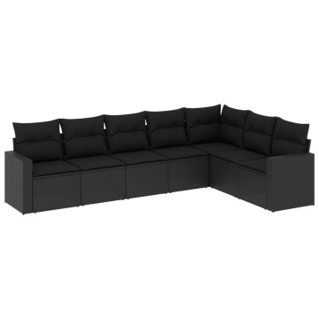 Set canapele de grădină cu perne, 7 piese, negru, poliratan - Img 2