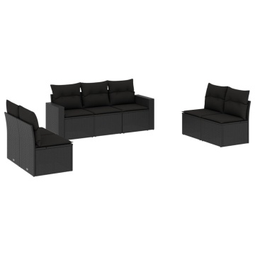 Set canapele de grădină cu perne, 7 piese, negru, poliratan - Img 2