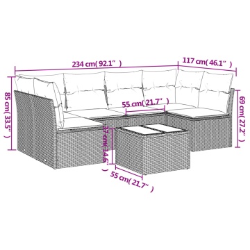 Set canapele de grădină cu perne, 7 piese, negru, poliratan - Img 3