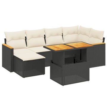 Set canapele de grădină cu perne, 7 piese, negru, poliratan - Img 2