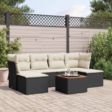 Set canapele de grădină cu perne, 7 piese, negru, poliratan - Img 1