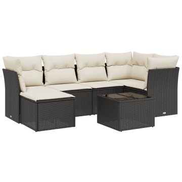 Set canapele de grădină cu perne, 7 piese, negru, poliratan - Img 2