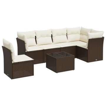 Set canapele de grădină cu perne, 7 piese, negru, poliratan - Img 2