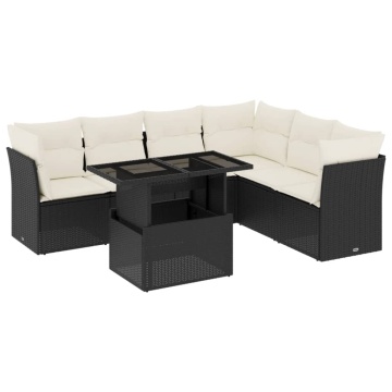 Set canapele de grădină cu perne, 7 piese, negru, poliratan - Img 2