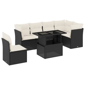 Set canapele de grădină cu perne, 7 piese, negru, poliratan - Img 2