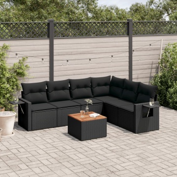 Set canapele de grădină cu perne, 7 piese, negru, poliratan - Img 1