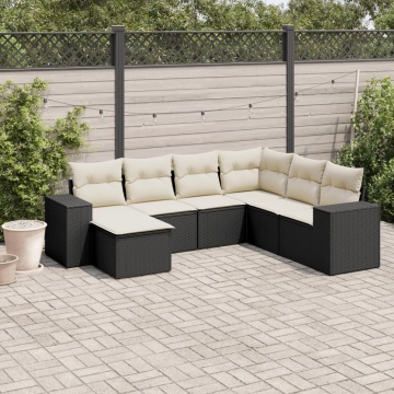 Set canapele de grădină cu perne, 7 piese, negru, poliratan - Img 1