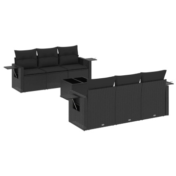 Set canapele de grădină cu perne, 7 piese, negru, poliratan - Img 2