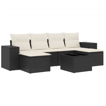 Set canapele de grădină cu perne, 7 piese, negru, poliratan - Img 2