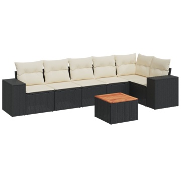 Set canapele de grădină cu perne, 7 piese, negru, poliratan - Img 2