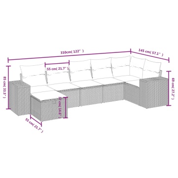 Set canapele de grădină cu perne, 7 piese, negru, poliratan - Img 4