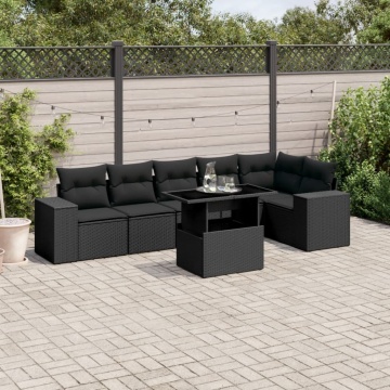 Set canapele de grădină cu perne, 7 piese, negru, poliratan - Img 1