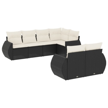 Set canapele de grădină cu perne, 7 piese, negru, poliratan - Img 2
