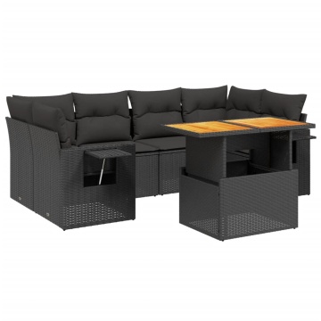 Set canapele de grădină cu perne, 7 piese, negru, poliratan - Img 2