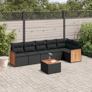 Set canapele de grădină cu perne, 7 piese, negru, poliratan - Img 1