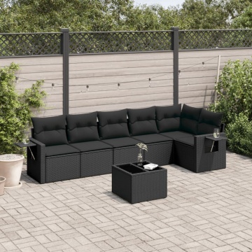 Set canapele de grădină cu perne, 7 piese, negru, poliratan - Img 1