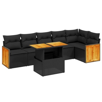 Set canapele de grădină cu perne, 7 piese, negru, poliratan - Img 2