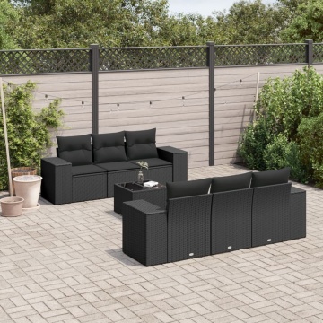 Set canapele de grădină cu perne, 7 piese, negru, poliratan - Img 1
