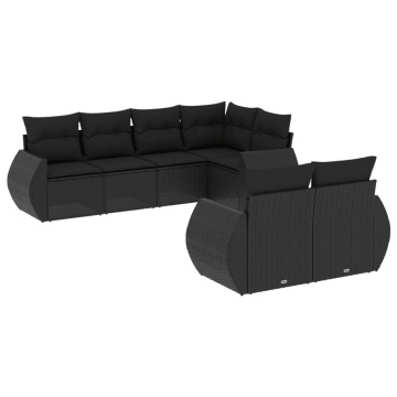 Set canapele de grădină cu perne, 7 piese, negru, poliratan - Img 2