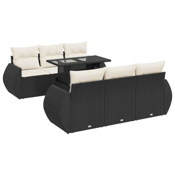 Set canapele de grădină cu perne, 7 piese, negru, poliratan - Img 2