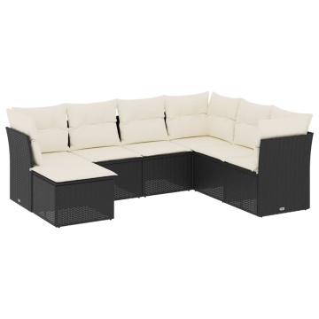 Set canapele de grădină cu perne, 7 piese, negru, poliratan - Img 2