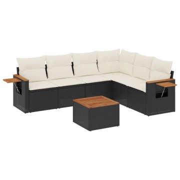 Set canapele de grădină cu perne, 7 piese, negru, poliratan - Img 2