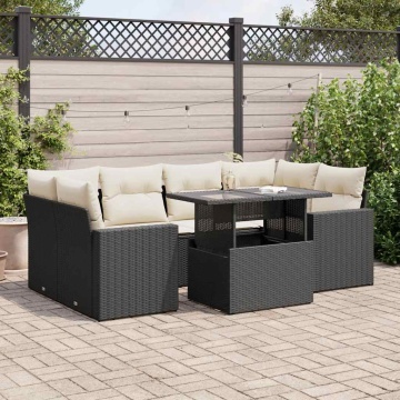 Set canapele de grădină cu perne, 7 piese, negru, poliratan - Img 1