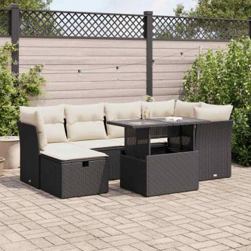 Set canapele de grădină cu perne, 7 piese, negru, poliratan - Img 1