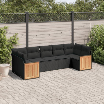 Set canapele de grădină cu perne, 7 piese, negru, poliratan - Img 1