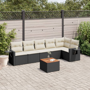 Set canapele de grădină cu perne, 7 piese, negru, poliratan - Img 1
