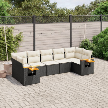 Set canapele de grădină cu perne, 7 piese, negru, poliratan - Img 1