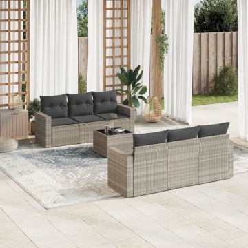 Set canapele de grădină cu perne, 7piese gri deschis poliratan - Img 1