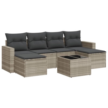 Set canapele de grădină cu perne, 7piese gri deschis poliratan - Img 2
