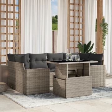 Set canapele de grădină cu perne, 7piese gri deschis poliratan - Img 1