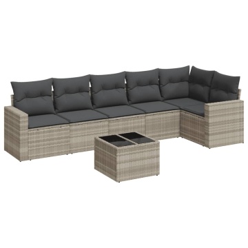 Set canapele de grădină cu perne, 7piese gri deschis poliratan - Img 2