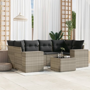 Set canapele de grădină cu perne, 7piese gri deschis poliratan - Img 1