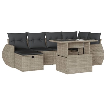 Set canapele de grădină cu perne, 7piese gri deschis poliratan - Img 2