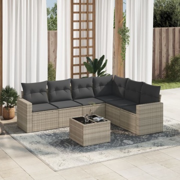 Set canapele de grădină cu perne, 7piese gri deschis poliratan - Img 1