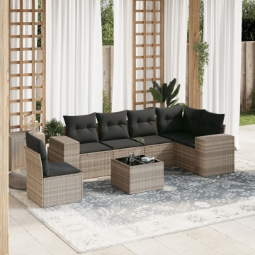 Set canapele de grădină cu perne, 7piese gri deschis poliratan - Img 1