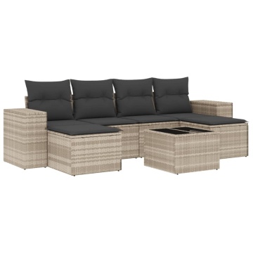 Set canapele de grădină cu perne, 7piese gri deschis poliratan - Img 2