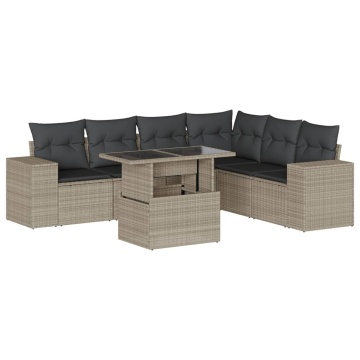 Set canapele de grădină cu perne, 7piese gri deschis poliratan - Img 2