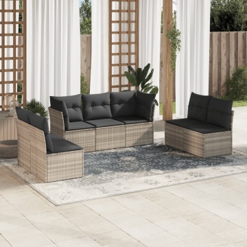 Set canapele de grădină cu perne, 7piese gri deschis poliratan - Img 1