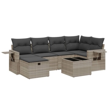 Set canapele de grădină cu perne, 7piese gri deschis poliratan - Img 2
