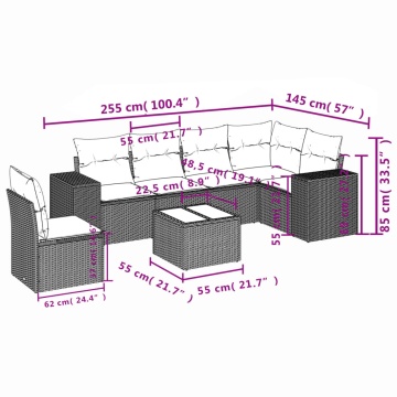 Set canapele de grădină cu perne, 7piese gri deschis poliratan - Img 7