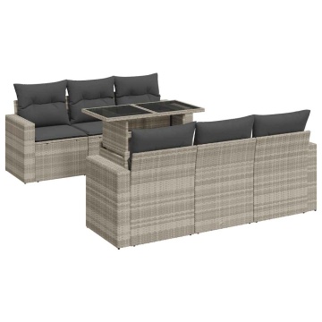 Set canapele de grădină cu perne, 7piese gri deschis poliratan - Img 2