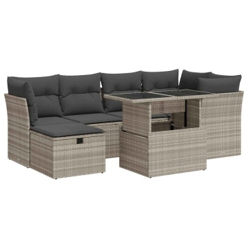 Set canapele de grădină cu perne, 7piese gri deschis poliratan - Img 2