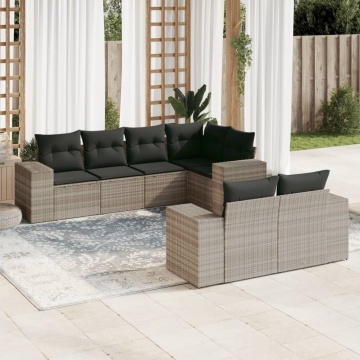 Set canapele de grădină cu perne, 7piese gri deschis poliratan - Img 1