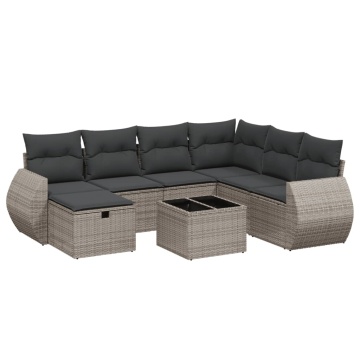 Set canapele de grădină cu perne, 8 piese, gri, poliratan - Img 2