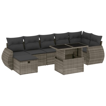 Set canapele de grădină cu perne, 8 piese, gri, poliratan - Img 2