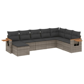 Set canapele de grădină cu perne, 8 piese, gri, poliratan - Img 2